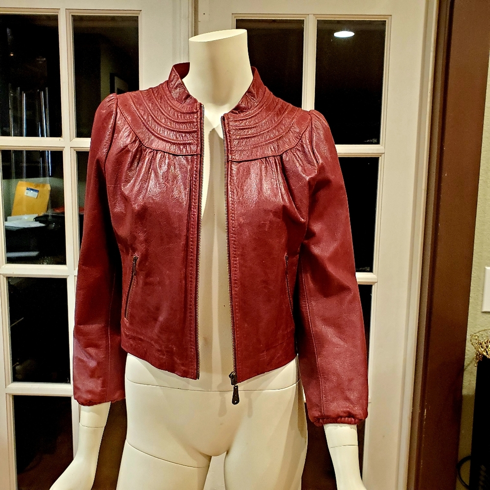 DOMA Maroon Leather Jacket 70's Style
